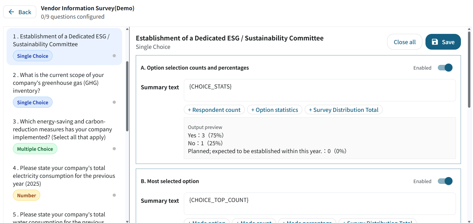 Sustainable performance management module report content link screen